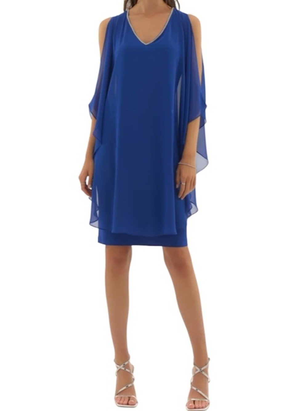 Joseph Ribkoff Deep Blue Chiffon and Silky Knit Layered Dress